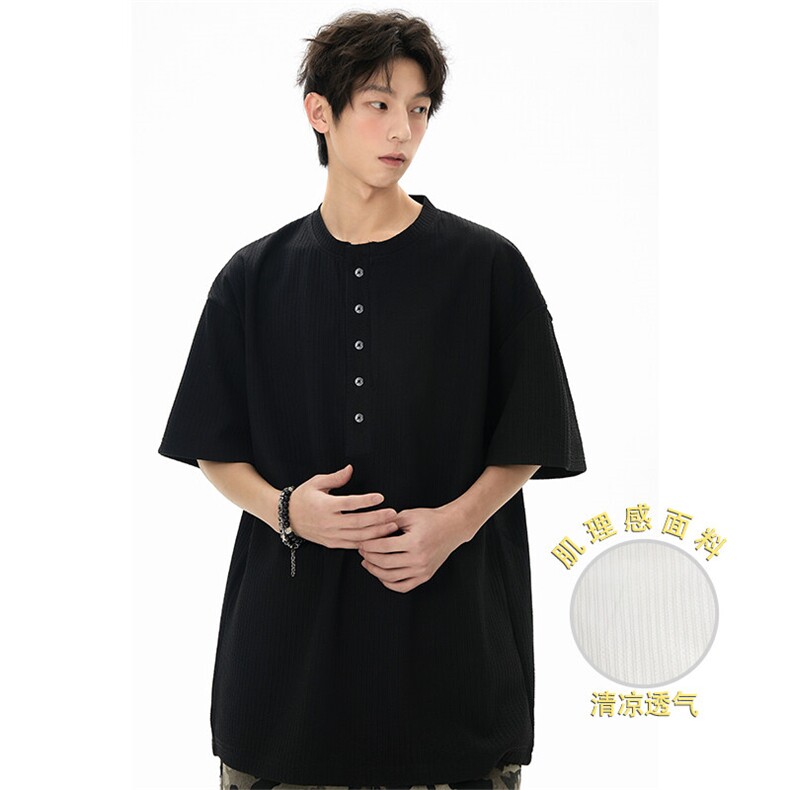2025夏季新款肌理感亨利短袖xz906-Y129特P20无差价，控39,男装T恤,星座906（原电商a316-1）