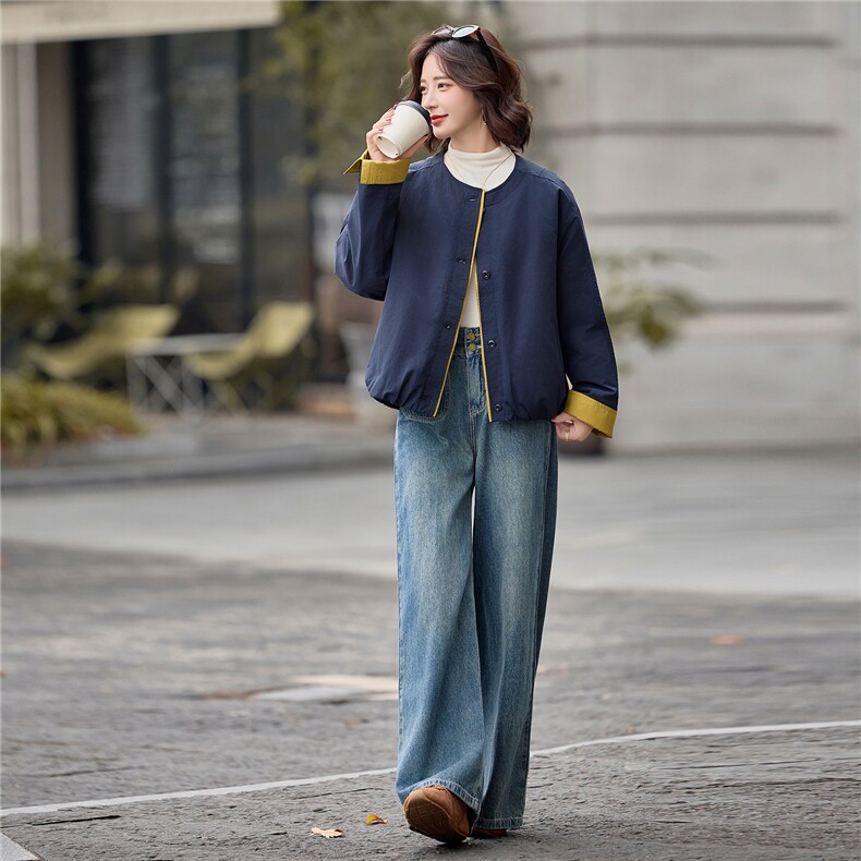 黄色宽松巨好看小个子棉服女撞色拼接2025冬季新款短外套气质,女装棉衣/棉服,梦懿尔