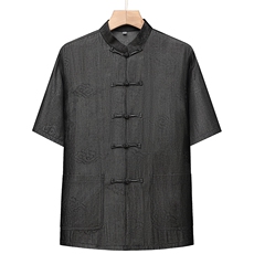 风唐装棉麻短袖衬衫套装男士夏装太极服宽松套装TRA303-P110，男装T恤，星座1105-3
