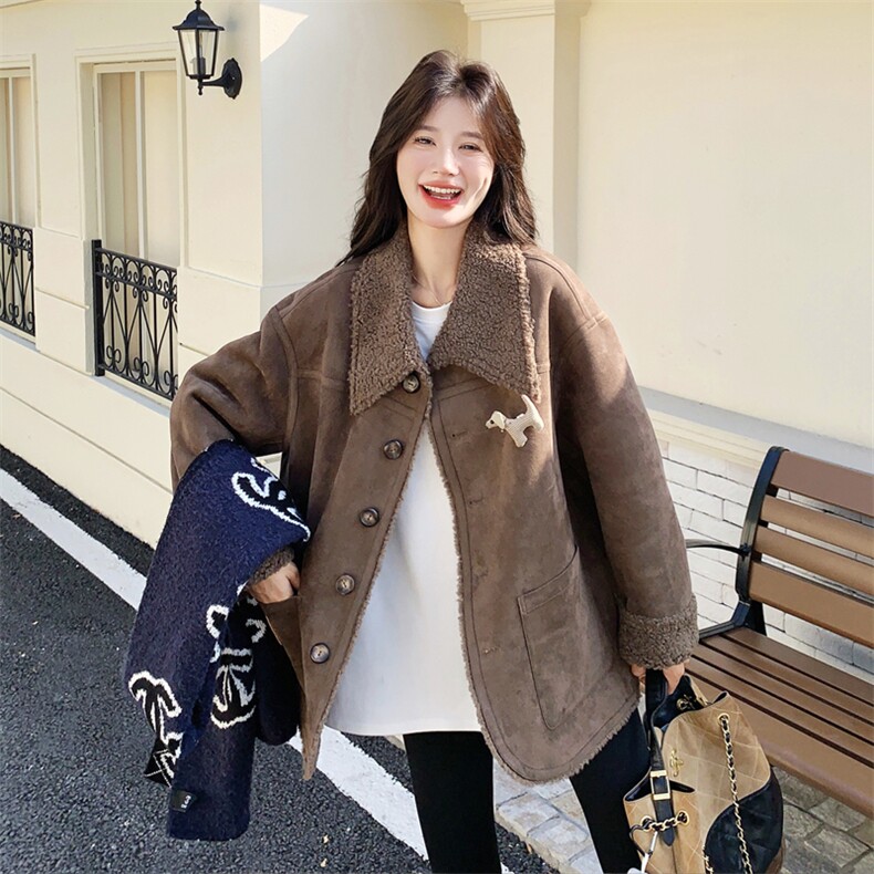 【新品】咖色两面穿皮毛一体毛绒外套2C158-6019-P195-K288,女装棉衣/棉服,2C158