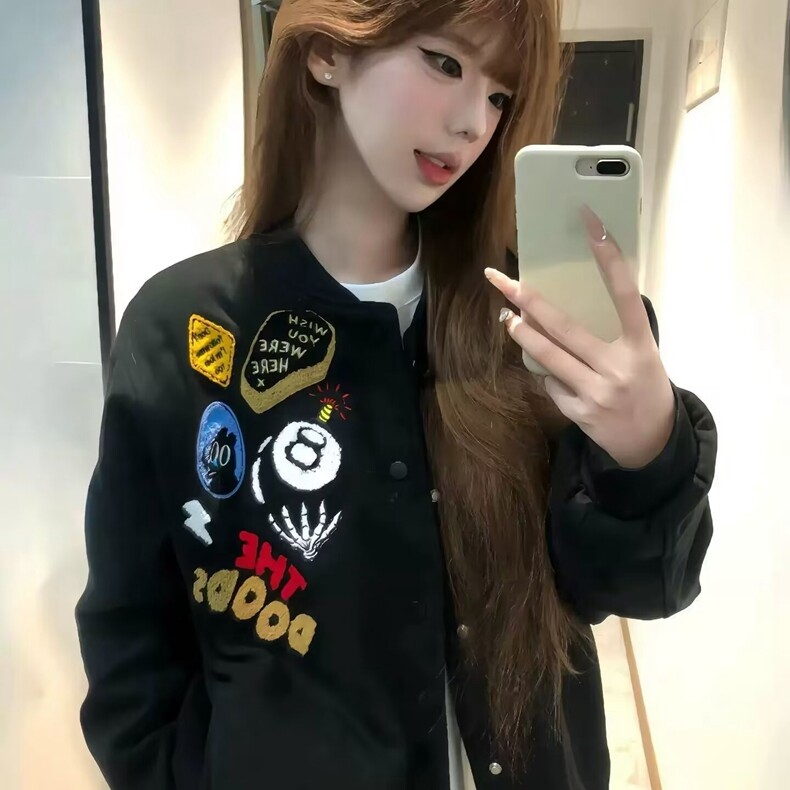 美式高街徽章贴布设计感刺绣棒球服男秋冬季夹棉加厚宽松潮牌夹克图片