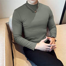 秋冬打底衫高弹亲肤面料纯色百搭修身半高领长袖T恤9008-p40，男装T恤，电商D303
