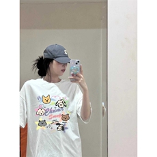T0718-P25趣味卡通彩色线条狗纯棉印花短袖减龄宽松情侣上衣，男装T恤，星座617A-2
