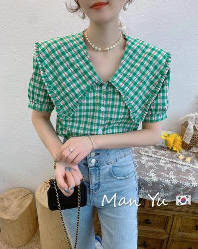 夏季新款，格子小衫，女装，MAN YU 蔓羽