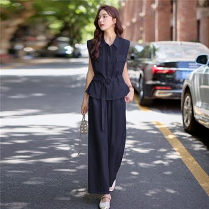 时尚套装女2025夏新款高级感气质轻熟风洋气马甲休闲阔腿裤两件套图片