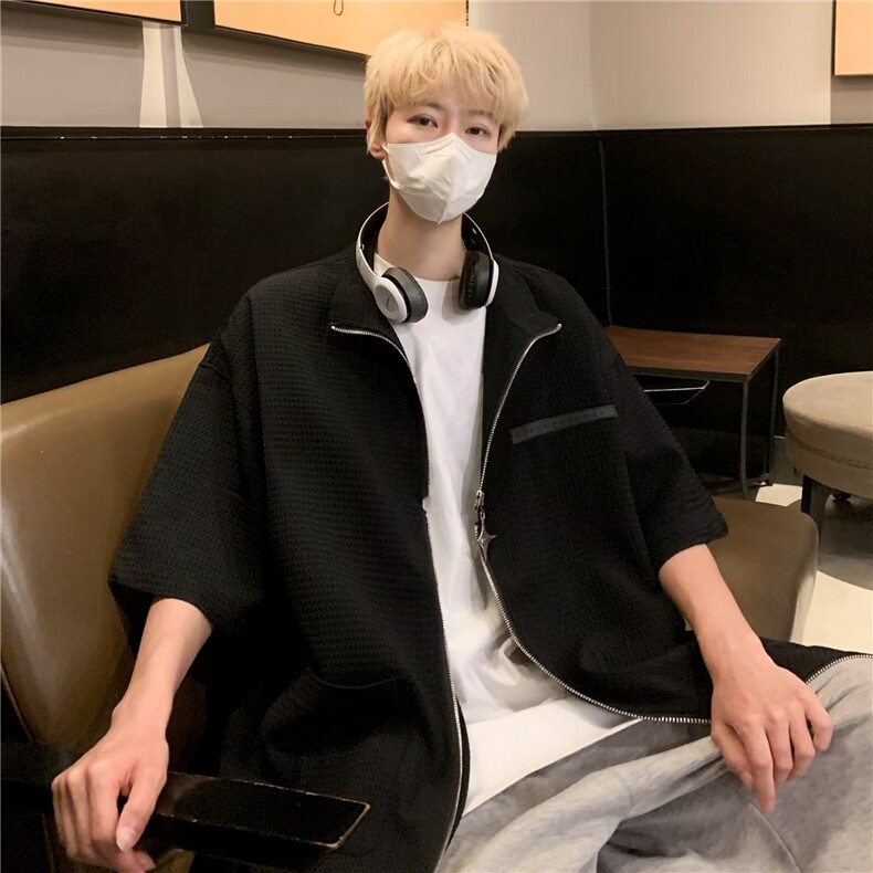 小众设计感拉链衬衫男夏季2024新款高级感休闲衬衣痞帅CY753-P33,男装衬衫,星座412-3