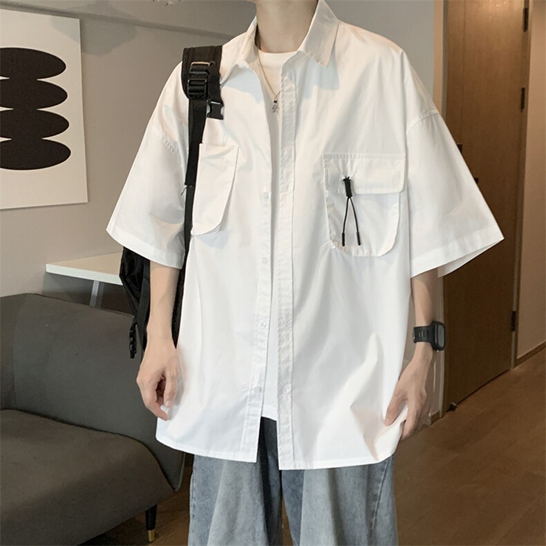 短袖衬衫男日系复古工装口袋衬衣潮牌宽松休闲外套CS01260-P38,男装衬衫,星座308B-2