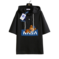LD54247-P45NASA连帽短袖t恤男大码胖子带帽五分袖中袖砖墙，男装T恤，电商A040A