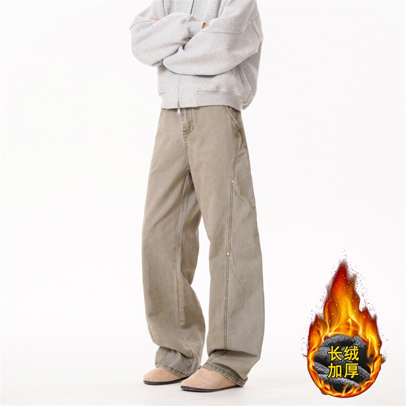 B221美式ins高街斜切宽松洗褪工装加绒牛仔裤LK25610-特P58控98，男装牛仔裤，电商B221