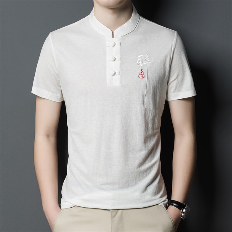 2023新款夏装冰丝短袖t恤男中老年人衣服夏季中年男装上衣polo衫,男装T恤,电商B212（原钱塘6029）