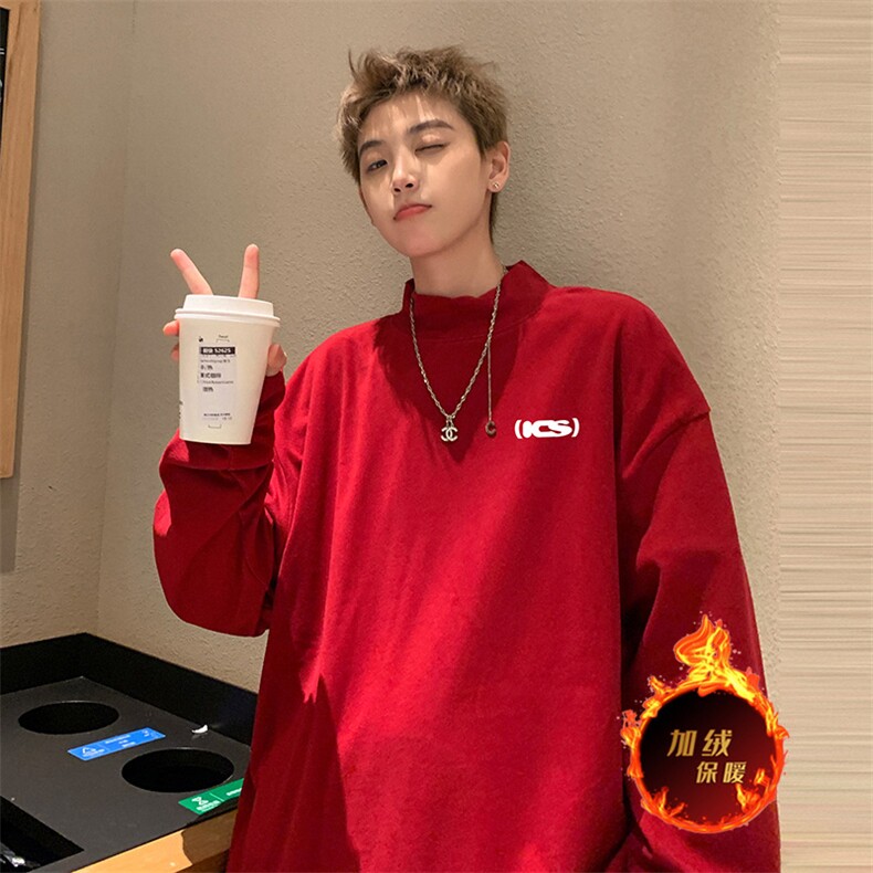 一件过冬重磅保暖针织衫德绒加绒加厚卫衣半高领打底长袖T恤DR69,男装T恤,电商A486