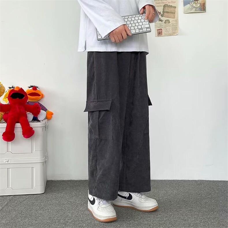 灯芯绒日系工装裤男夏复古休闲ins阔腿裤直筒宽松长裤 K1211-P35图片