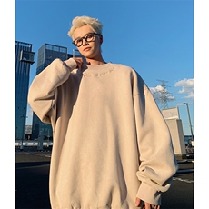 港风大码美式刺绣麂皮绒套头圆领卫衣男女XZ213-JPR203-P45控68，男装卫衣，星座213