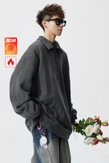 雪尼尔满天星半拉链翻领卫衣大码高级Polo衫外套LW610特P50加绒60，男装Polo衫，电商B215