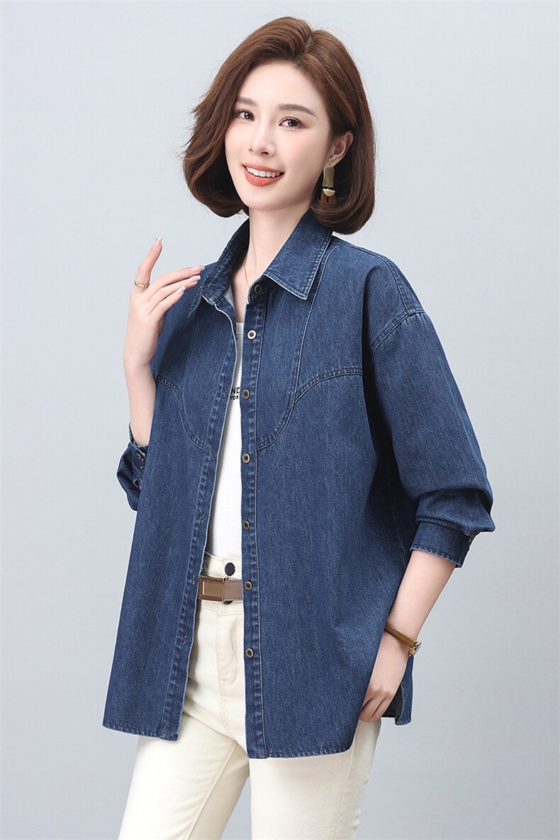 牛仔衬衣外套女春秋2025新款中年妈妈时尚洋气宽松显瘦大码长衬衫,女装衬衫,希欧阁