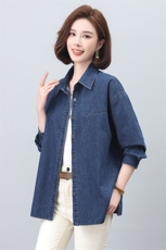 牛仔衬衣外套女春秋2025新款中年妈妈时尚洋气宽松显瘦大码长衬衫，女装衬衫，希欧阁
