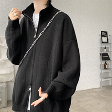 M-8XL春款纯色开衫毛衣宽松外套加肥加大码双拉链针织衫MY1503P78，男装针织衫/毛衣，电商B238