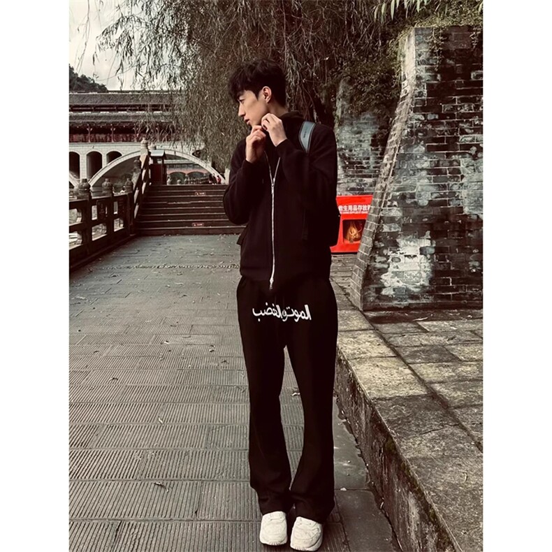 美式高街潮牌男女运动休闲裤直筒宽松慵懒显瘦印花休闲卫裤子,男装休闲裤,电商A486