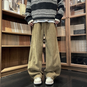 加绒竖条纹休闲裤男士韩版潮流帅百搭垂感2024冬ins长裤K6003-P43图片