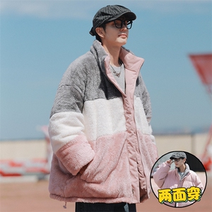 冬季新款港风纯色双面拼接加绒保暖宽松情侣棉衣外套MY9010-P80图片