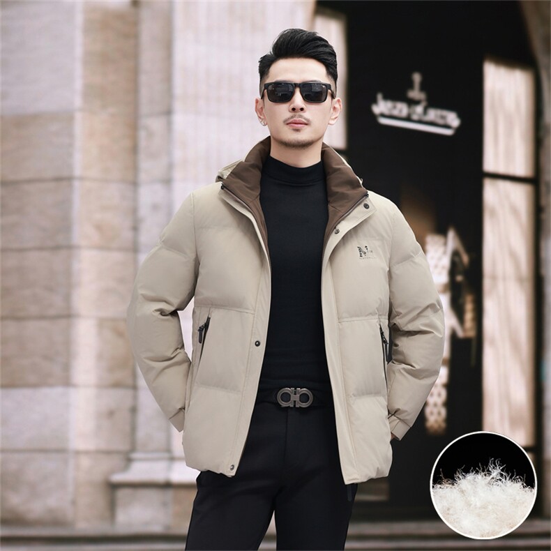 新款新标90绒中年羽绒服外套男士秋冬拆卸帽时尚休闲羽绒服夹克,男装羽绒服,钱塘723