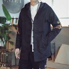 W203*咖啡厅中国风复古夹克麒麟刺绣唐装外套风衣浅灰*P95，男装风衣，星座1516（原B303）