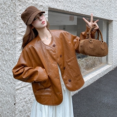 【新品有货】美拉德风复古皮衣外套2C213-910-P165-K238，女装短外套，2C213