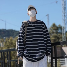 秋季日系cityboy条纹卫衣男潮流长袖圆领套头t恤上衣T1357-P24，男装卫衣，星座512-2