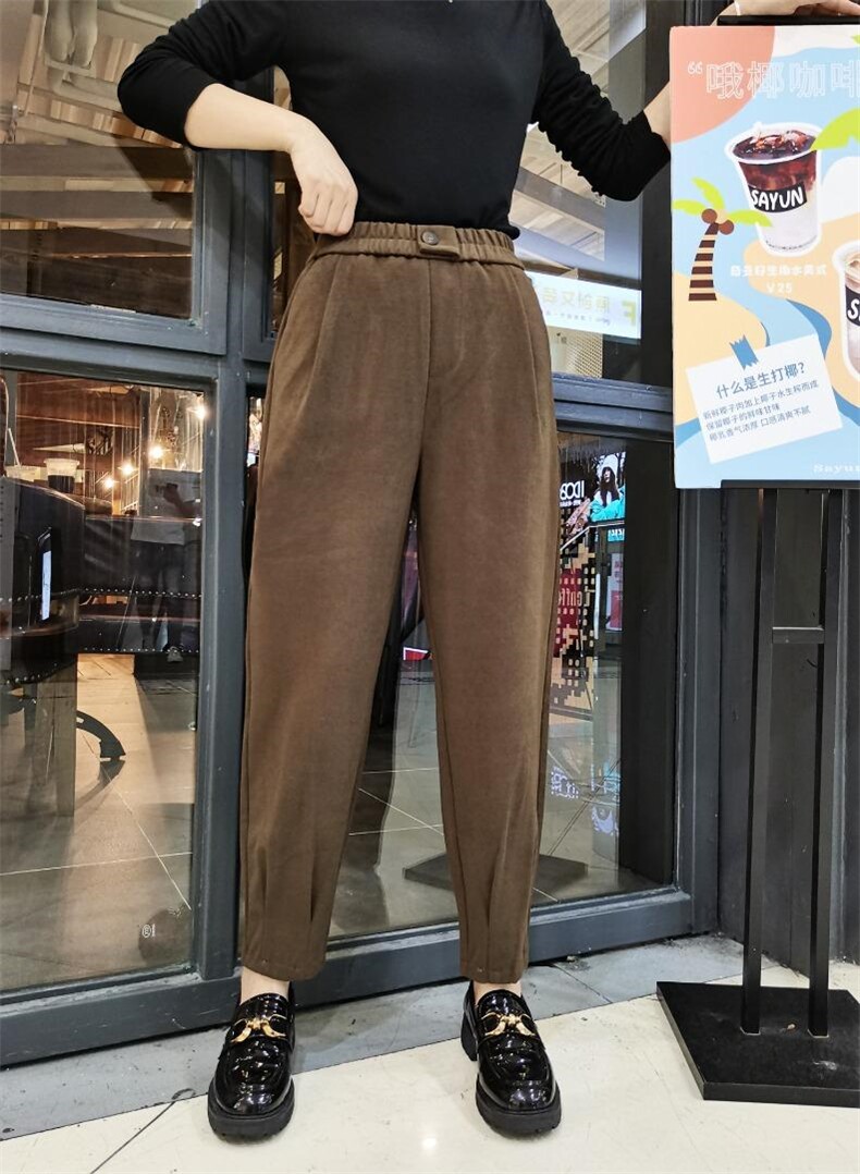 呢料休闲裤百搭M一XXL，女装休闲裤，简 影