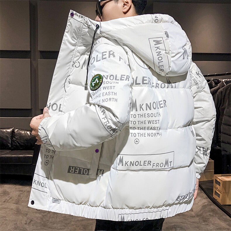 现货 仓库桥园路 连帽潮牌时尚韩版宽松鲨鱼皮羽绒服短款外套图片