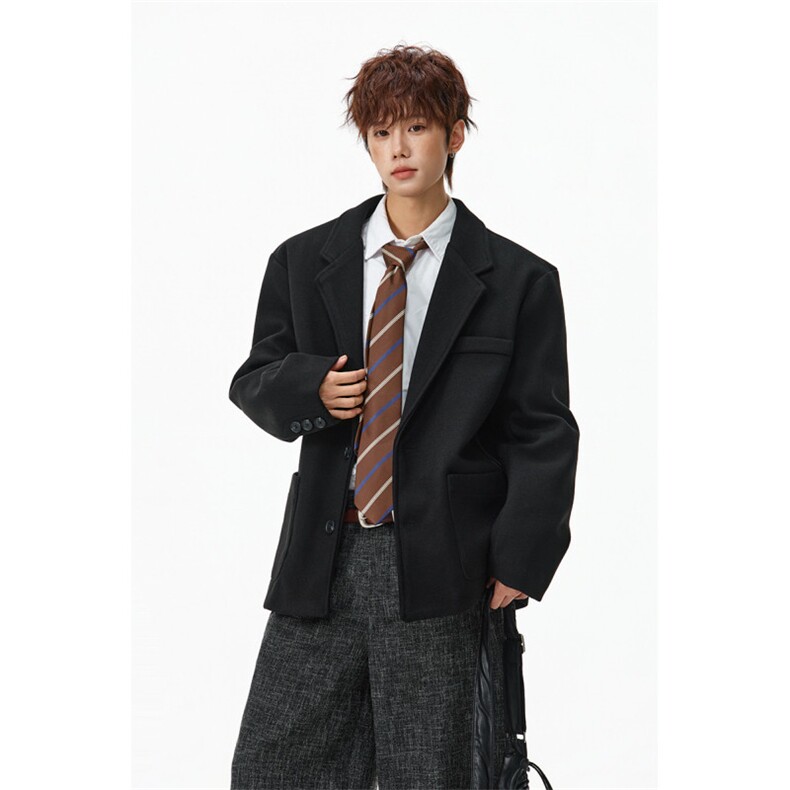 毛呢外套男士灰色秋冬2025新款韩系小众风衣加厚短款呢子大衣，男装风衣，星座903-1