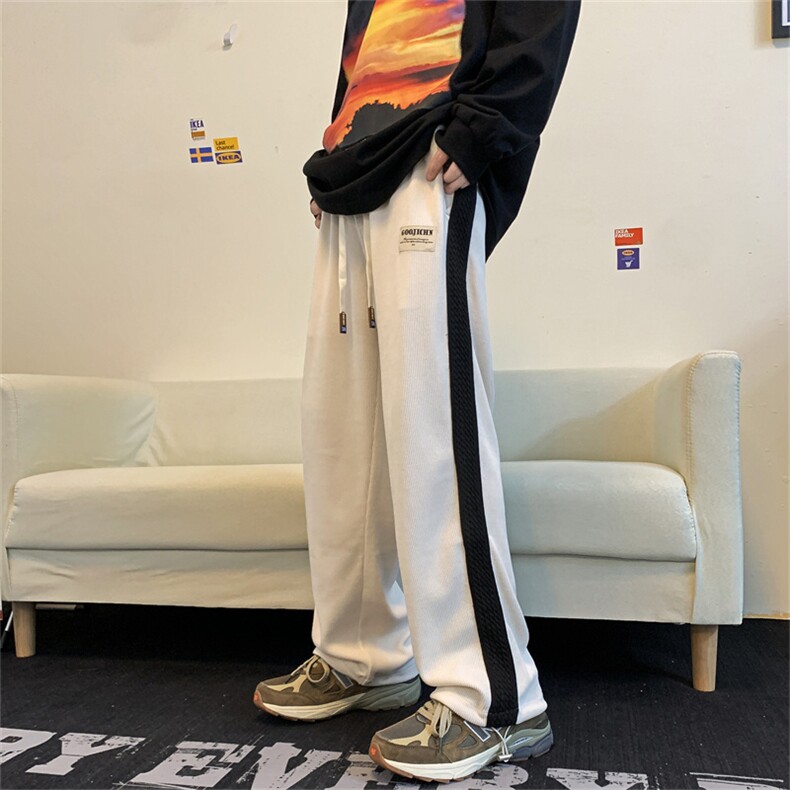 灯芯绒裤子男潮牌编织带拼接卫裤oversize高街休闲裤K0710-P40图片