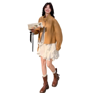 高级小众韩系慵懒chic黄色皮衣外套女春秋超火好看漂亮短夹克上衣图片