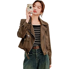 大量现货2024春季女装新款时尚收腰气质短款皮衣外套浙宝013，女装皮衣，莘蕾