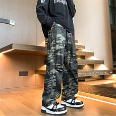 特P50控88迷彩拼接牛仔工装vibe风宽松直筒休闲长裤子100聚酯K402，男装工装外套，电商B370