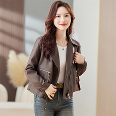 欧货皮衣外套女西装领机车服女士2023秋季新款pu皮夹克短款上衣潮，女装棉衣/棉服，江南女神