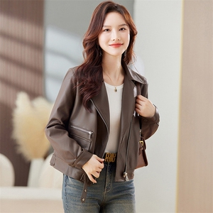 欧货皮衣外套女西装领机车服女士2023秋季新款pu皮夹克短款上衣潮图片