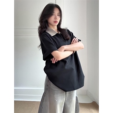 得物抖音高品质二开夏季美式潮牌假两件格子衬衫翻领高街短袖T恤，男装T恤，电商A486