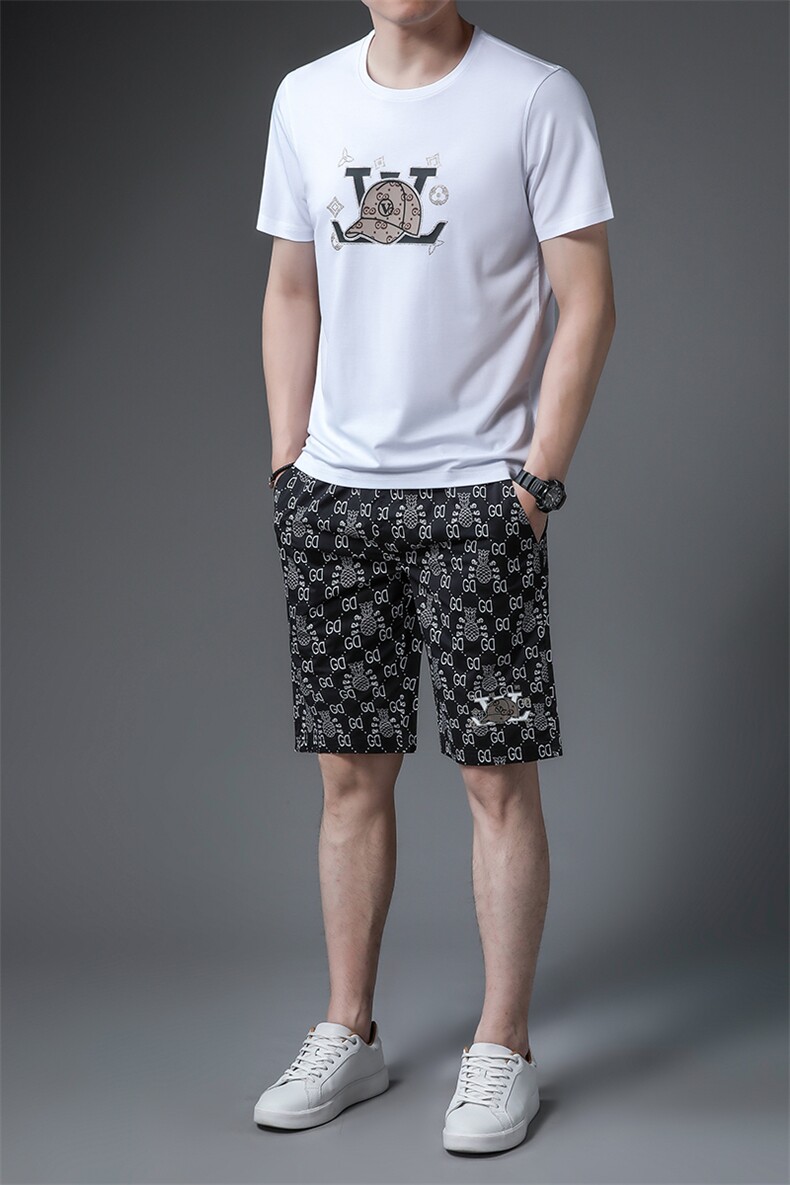 中老年运动套装男夏季两件套2023新款中年短袖T恤休闲夏装运动服,男装休闲套装,电商B212（原钱塘6029）