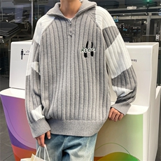 M8163/P75冬季美式复古撞色开衫毛衣外套潮牌宽松bf?百搭针织衫，男装针织衫/毛衣，电商A141