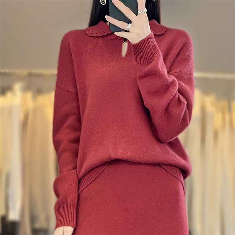 秋冬显瘦毛衣女宽松休闲打底针织钩花羊毛衫上衣,女装羊毛衫,江南羊绒