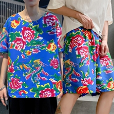 TZ203男女休闲东北大花短袖圆领T恤衫短裤可套装单选团队服风，男装休闲套装，星座115A(原星座507）