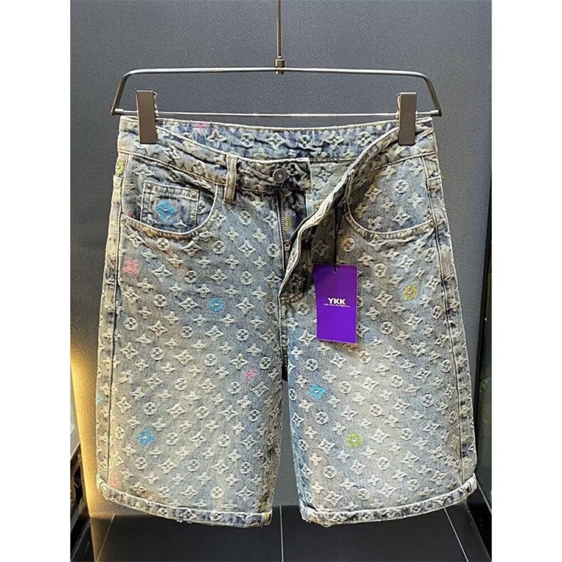 轻奢牛仔短裤男潮牌夏季新款提花工艺时尚宽松五分裤PL8813P49,男装牛仔裤,星座1013-5
