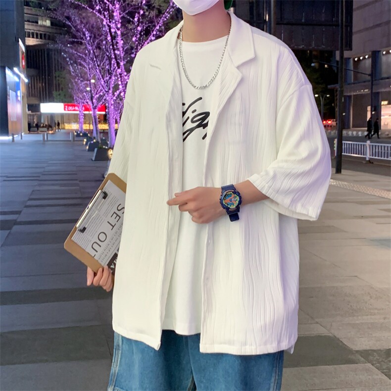 C6057/P45港风高品质波浪冰丝垂感短袖衬衣男装宽松衬衫上衣控68图片