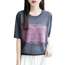 竹节麻减龄短袖T恤女新款套头气质半袖针织衫女宽松显瘦遮肉上衣，女装针织衫/毛衣，郡淞羊绒