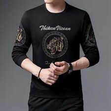 2023新款中年男士长袖t恤圆领印花时尚潮流秋季男土宽松卫衣，男装卫衣，电商B212（原钱塘6029）