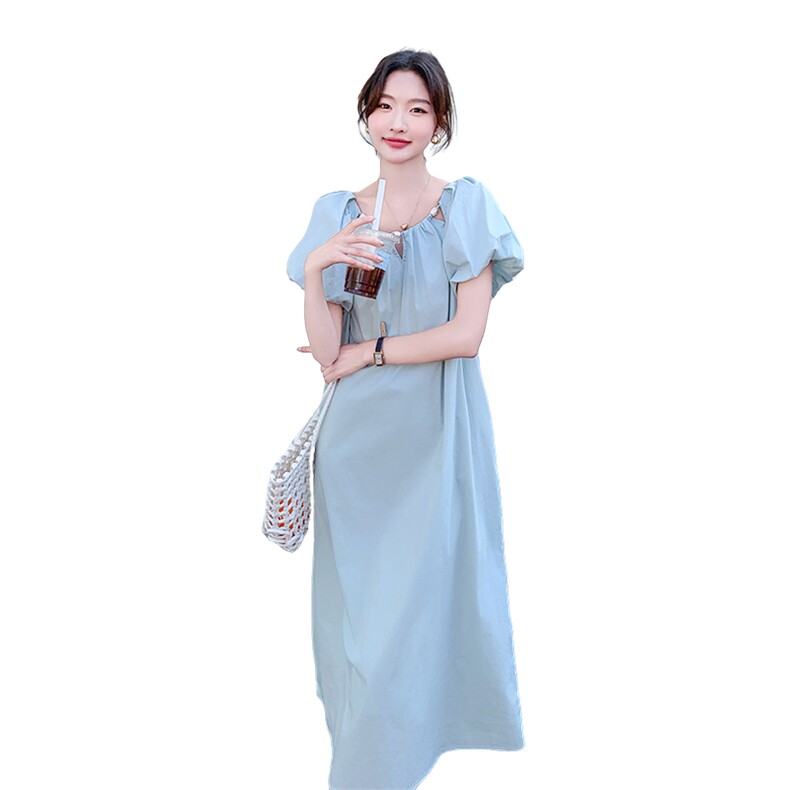 现货：夏装新款镂空系带泡泡袖宽松版连衣裙2C135-5096P115K178,女装连衣裙,2C135