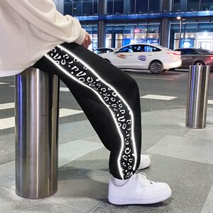 K725-P45    秋季港风大码针织豹纹运动裤男直筒夜光反光休闲裤图片