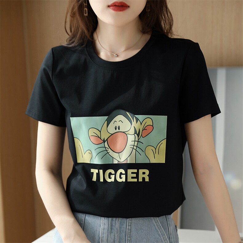 跳跳虎烫画夏季时尚小众个性棉T,女装T恤,元素羊绒