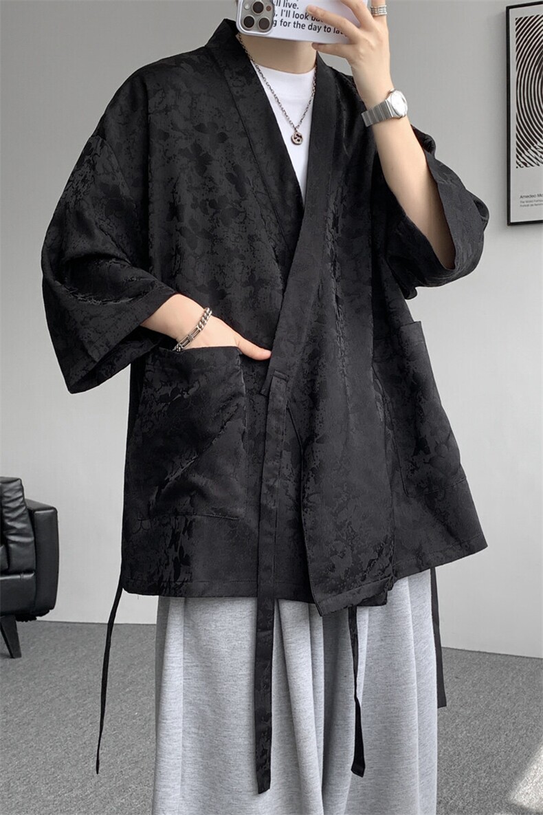 风提花开衫道袍七分袖汉服大码中式禅服冰丝和服外套DP1101/P58,男装衬衫,电商B238